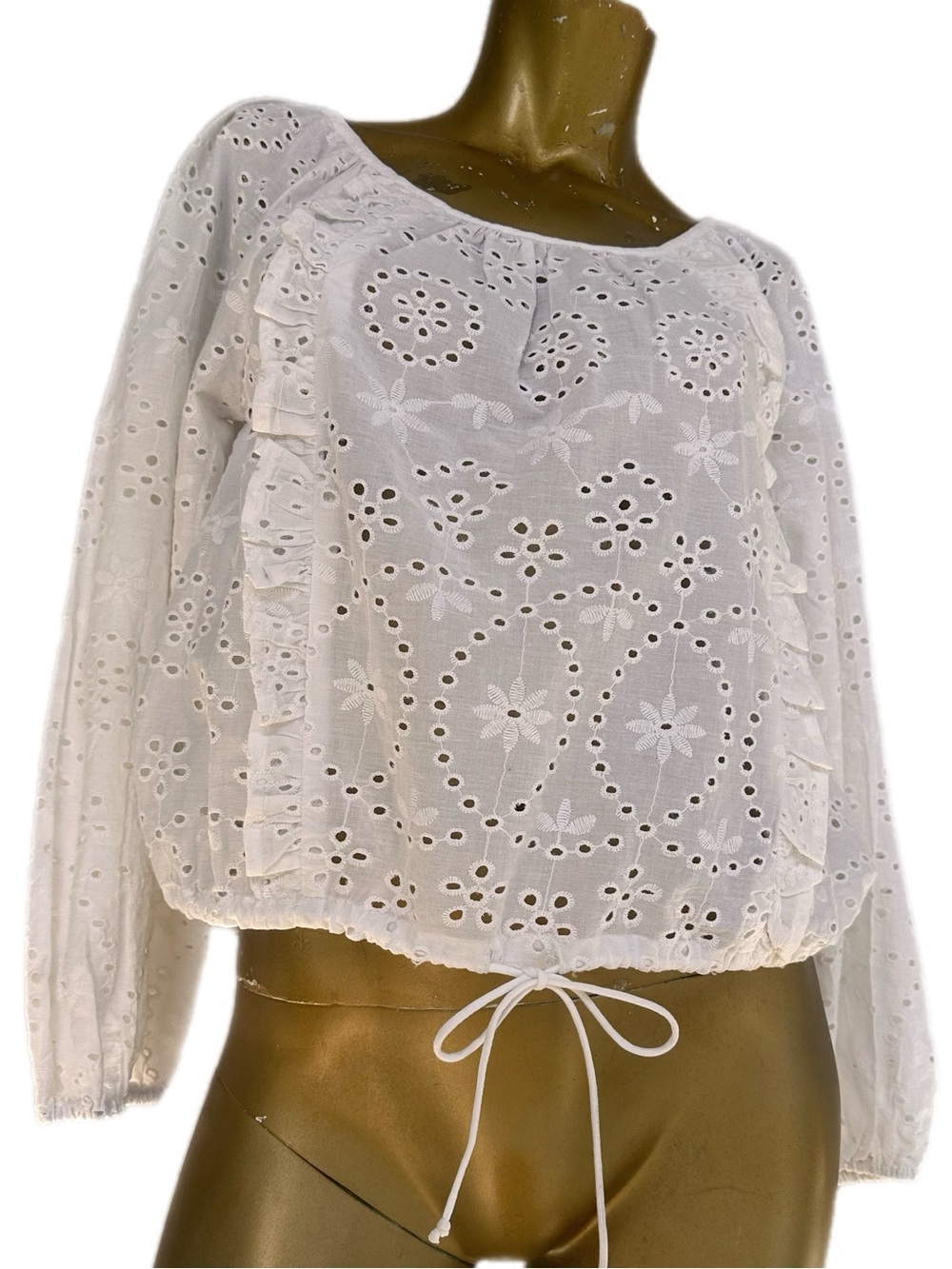Joie Cotton White Eyelet Peasant Top-drawstring waist-Size Small